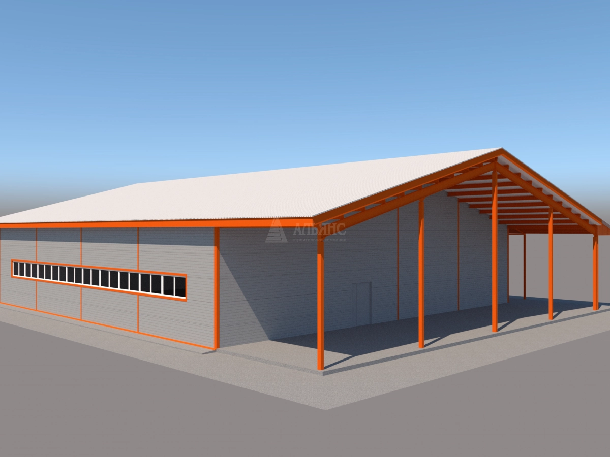 3D визуализация Ангар-склад с навесом из сэндвич-панелей - фото 6